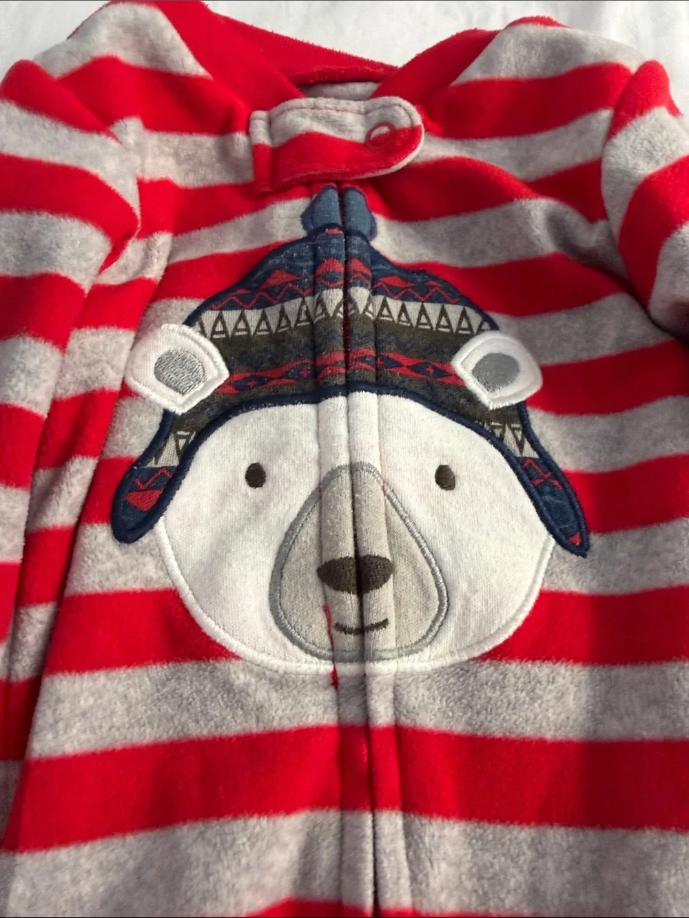 Kids Red & Gray Bear Stripe winter holiday One-Piece 6-9 months
